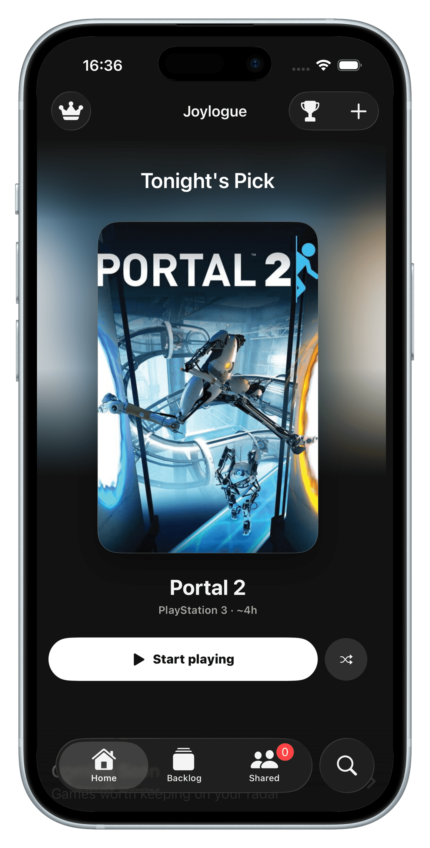 Joylogue choosing Portal 2 as Tonight's Pick